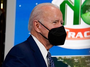 U.S. President Joe Biden leaves South Court Auditorium after participating in NORAD Santa tracker phone calls at the White House in Washington December 24, 2021.