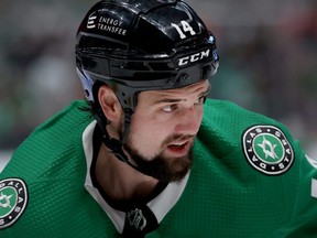 Stars captain Jamie Benn in action against the Blues in the first period at American Airlines Center in Dallas, Dec. 14, 2021.Getty Images