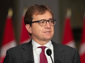 Newly sworn in Minister of Natural Resources Jonathan Wilkinson speaks during a press conference in Ottawa, Canada on Oct. 26, 2021.