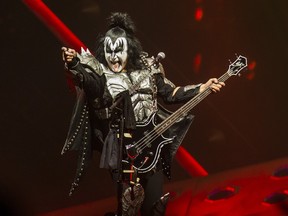 Singer-bassist Gene Simmons of KISS performs during The End of the Road World Tour in Toronto on March 20, 2019.
