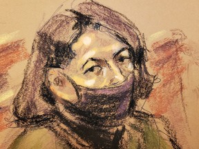 Ghislaine Maxwell, the Jeffrey Epstein associate accused of sex trafficking, attends a charging conference in a courtroom sketch in New York City, December 18, 2021.