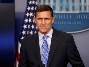 Then national security adviser General Michael Flynn delivers a statement daily briefing at the White House in Washington, February 1, 2017.