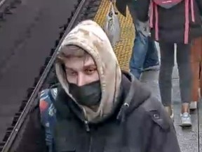 An image released by Toronto Police of the suspect in an assault at the Bloor-Yonge subway station.