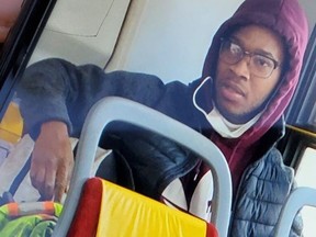 An image released by Toronto Police of a the suspect in an east Toronto TTC bus assault in Dec. 14, 2021.