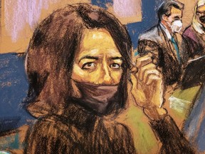 Jeffrey Epstein associate Ghislaine Maxwell sits in the courtroom to hear a note from the jury in a courtroom sketch in New York City on Dec. 21, 2021.