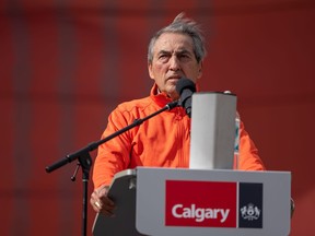 Phil Fontaine, former National Chief of the Assembly of First Nations, speaks at the Orange Shirt Day event by the City of Calgary on Sept. 30, 2021.