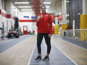 Marissa Papaconstantinou, who has been running since she was 12, is seen here on Wednesday, Dec. 8, 2021. The Paralympian track star competed in Tokyo last year and won a Bronze Medal in the T64 100m event.