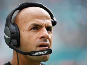 Head coach Robert Saleh of the New York Jets looks on from the side line during the third quarter fo the game against the Miami Dolphins at Hard Rock Stadium on Dec. 19, 2021 in Miami Gardens, Fla.