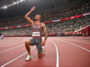 Andre De Grasse was on top of the world after winning gold in the men’s 200m at the Summer Games in Tokyo.