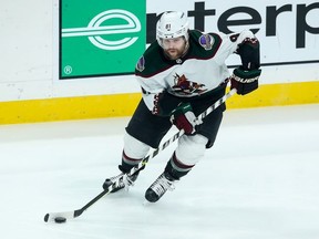 Arizona Coyotes right wing Phil Kessel (81) skates with the puck against the Minnesota Wild in the second period at Xcel Energy Center.