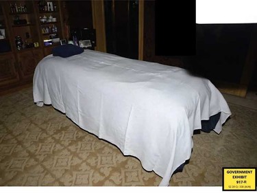 A massage table is pictured in a photo recovered during an FBI raid at Epstein’s Upper East Side mansion in 2019.