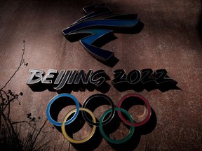 The Beijing 2022 logo is seen outside the headquarters of the Beijing Organising Committee for the 2022 Olympic and Paralympic Winter Games in Shougang Park, the site of a former steel mill, in Beijing, China, November 10, 2021.