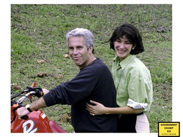 An undated photo shows Jeffrey Epstein and Ghislaine Maxwell. The photo was entered into evidence by the U.S. Attorney's Office on Dec. 7, 2021 during the trial of Ghislaine Maxwell, the Jeffrey Epstein associate accused of sex trafficking, in New York City.