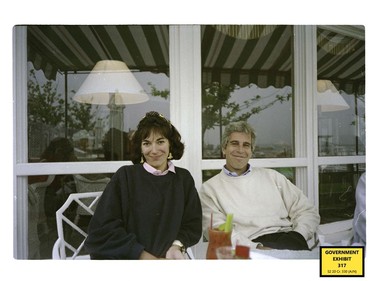 An undated photo shows Jeffrey Epstein and Ghislaine Maxwell. The photo was entered into evidence by the U.S. Attorney's Office on Dec. 7, 2021 during the trial of Ghislaine Maxwell, the Jeffrey Epstein associate accused of sex trafficking, in New York City.