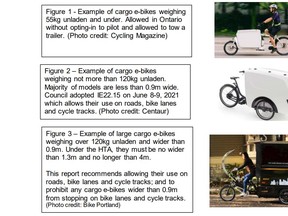 Excerpt from City of Toronto staff report on large cargo e-bikes