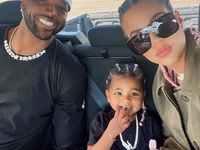 Tristan Thompson, True and Khloe Kardashian pictured in happier times.