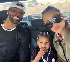 Tristan Thompson, True and Khloe Kardashian pictured in happier times.