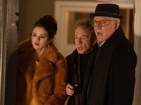 Selena Gomez, Martin Short and Steve Martin play a trio of neighbours who try to solve a murder and record an accompanying podcast in Hulu’s “Only Murders in the Building.”