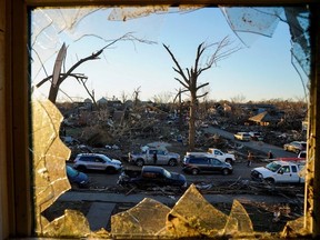 A general view from a bedroom window inside the home of the Cato family after a devastating outbreak of tornadoes ripped through several U.S. states in Mayfield, Kentucky, U.S. December 12, 2021.