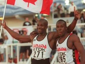 Canadian sprinters Donovan Bailey (left) and Bruny Surin.