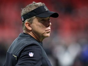 Head coach Sean Payton of the New Orleans Saints on the sidelines before the game against the Atlanta Falcons at Mercedes-Benz Stadium on January 09, 2022 in Atlanta, Georgia.