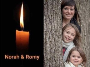 Amélie Lemieux with her two girls — Norah Carpentier, 11, and Romy Carpentier, 6 — who were killed by their father near Quebec City in 2020. Lemieux has posted a message of support on Facebook to another mother who lost her two sons by the hand of their father in Jonquière on Monday, Jan. 10, 2022.