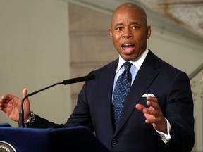 New York Mayor Eric Adams speaks during a news conference at City Hall in New York City, Jan. 24, 2022.