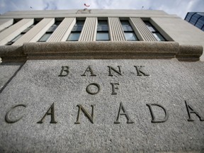 A sign is pictured outside the Bank of Canada building in Ottawa on May 23, 2017.