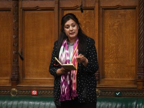 MP Nusrat Ghani speaks during a session in Parliament in London, Britain May 12, 2021.