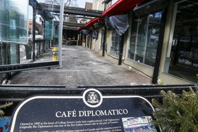 Café Diplomatico, located on College St. in the heart of Little Italy, is without the option for an outdoor patio on Sunday, Jan. 23, 2022.