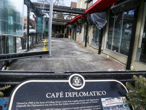Café Diplomatico, located on College St. in the heart of Little Italy, is without the option for an outdoor patio on Sunday, Jan. 23, 2022.