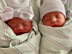 Twins Aylin Trujillo, born at 00:00 on January 1, 2022, and Alfredo Trujillo, born at 23:45 on December 31, 2021, are pictured in Salinas, California, U.S., January 1, 2022 in this image from social media.