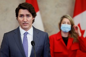 Prime Minister Justin Trudeau speaks during a news conference about Canada's military support for Ukraine, in Ottawa January 26, 2022.