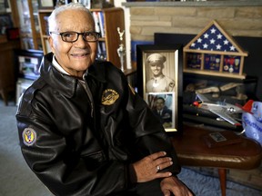 Tuskegee Airman and U.S. Air Force fighter pilot Colonel Charles McGee talks about his career as a military pilot at his home in Bethesda, Maryland February 17, 2016.