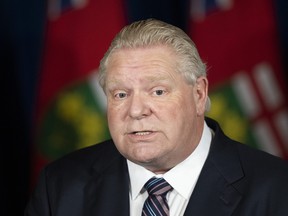 Ontario Premier Doug Ford holds a press conference at Queen’s Park in Toronto on Thursday, January 20, 2022.