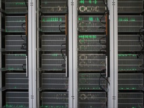 Bitcoin mining computers are pictured in Bitfury's mining farm near Keflavik, Iceland, June 7, 2016.