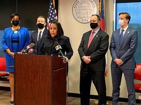 Fulton County District Attorney Fani Willis speaks at a news conference in Atlanta, Georgia, May 11, 2021.