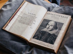 Portrait of Shakespeare from the First Folio edition of his plays, as engraved by Droeshout, 1623.