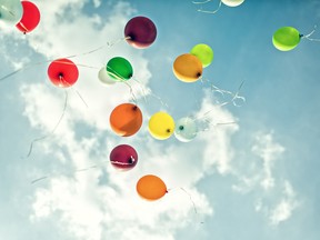 Balloons released into the sky.