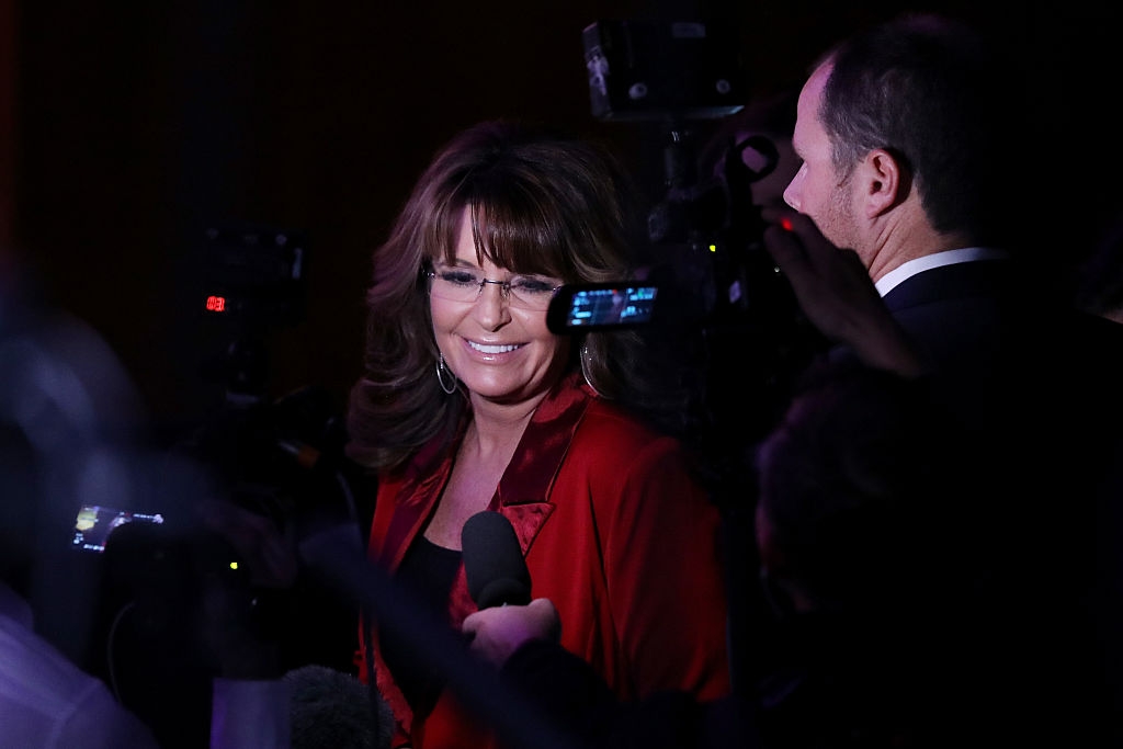 Former Gov. Sarah Palin (R-AK) attends Republican presidential nominee Donald Trump's election night event at the New York Hilton Midtown on November 8, 2016 in New York City. (Photo by Joe Raedle/Getty Images)