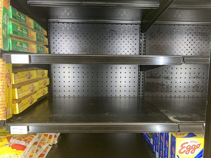  Some of the empty store shelves Food Editor Rita DeMontis encountered while out grocery shopping.