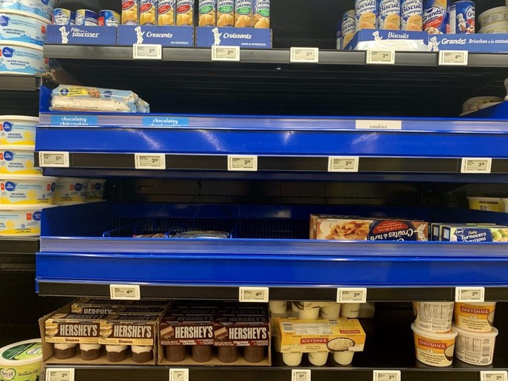  Some of the empty shelves Food Editor Rita DeMontis recently encountered while out shopping.