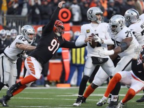 Defensive end Trey Hendrickson far and away led all Cincinnati Bengals defenders this past season with 14 sacks. Getty Images