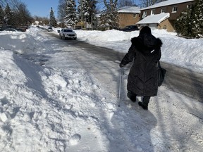 East-end resident Anna Statakos says walking in her neighbourhood has been "very dangerous" due to snow that hasn't been removed.