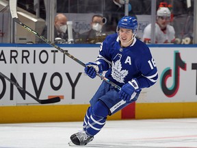 Mitch Marner of the Toronto Maple Leafs skates against the Ottawa Senators at Scotiabank Arena on January 1, 2022 in Toronto.