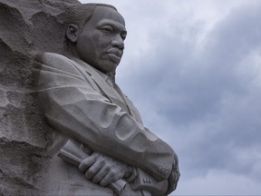 The statue of civil rights leader Dr. Martin Luther King Jr. at his memorial site on the edge of the Tidal Basin, which was dedicated in 2011, on Martin Luther King Jr. Day on Jan. 17, 2022 in Washington, D.C.