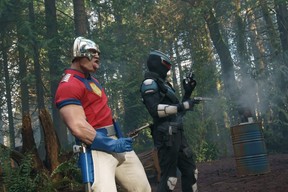 John Cena (Peacemaker) and Freddie Stroma (Vigilante) in a scene from Peacemaker.