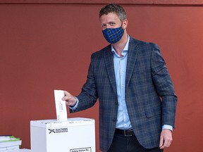 Nova Scotia Premier Iain Rankin casts his ballot in the provincial election, in Halifax on Friday, July 30, 2021.