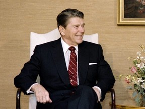 Former U.S. President Ronald Reagan is seen at the Waldorf Astoria Hotel in New York City, Oct. 23, 1985.