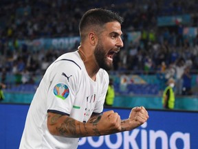 Italy's Lorenzo Insigne celebrates scoring their third goal vs Turkey on June 11, 2021 at Stadio Olimpico in Rome. Insigne has signed with Toronto FC.